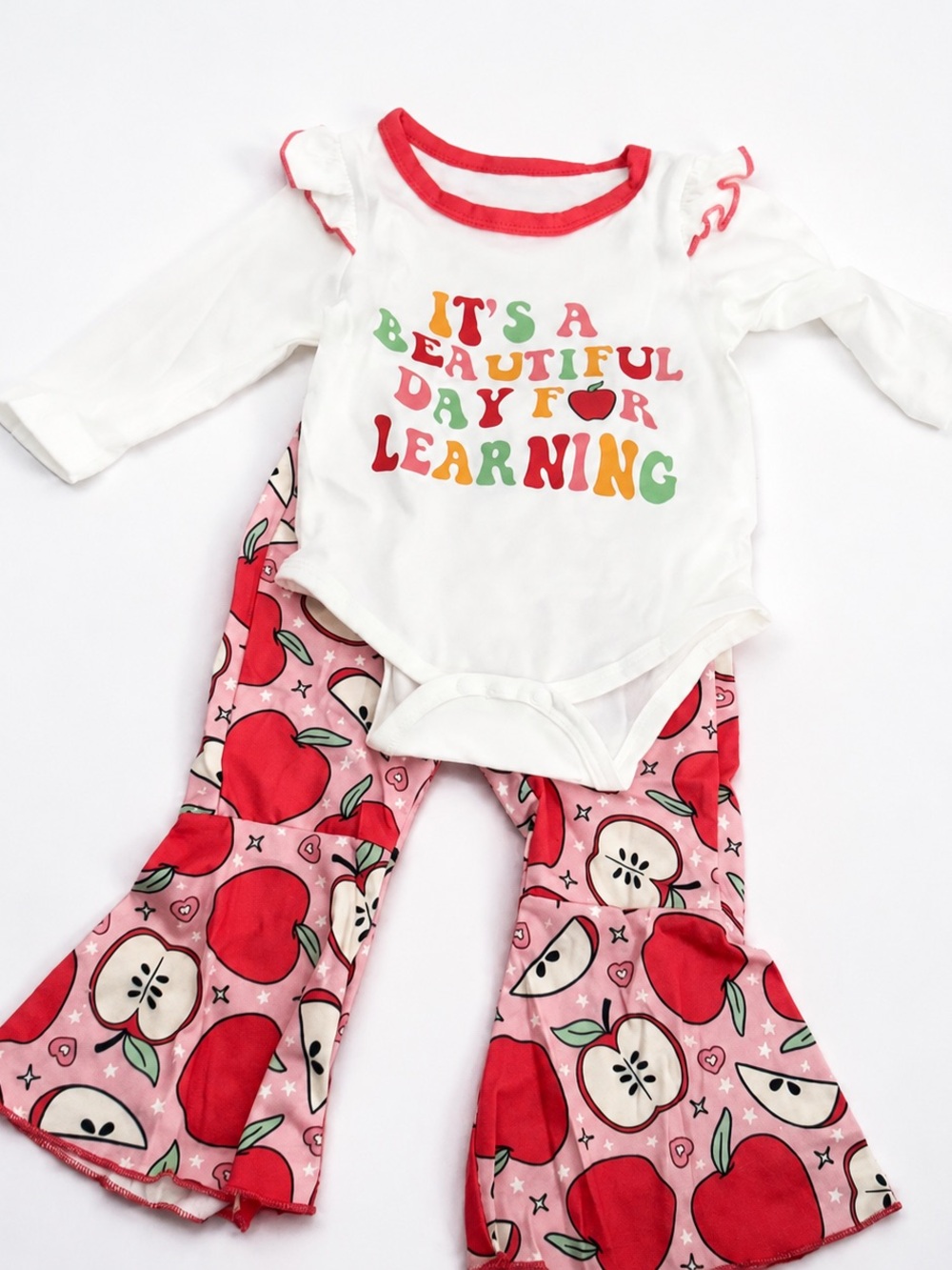 White & Pink 'It's a Beautiful Day for Learning' Baby Outfit Set